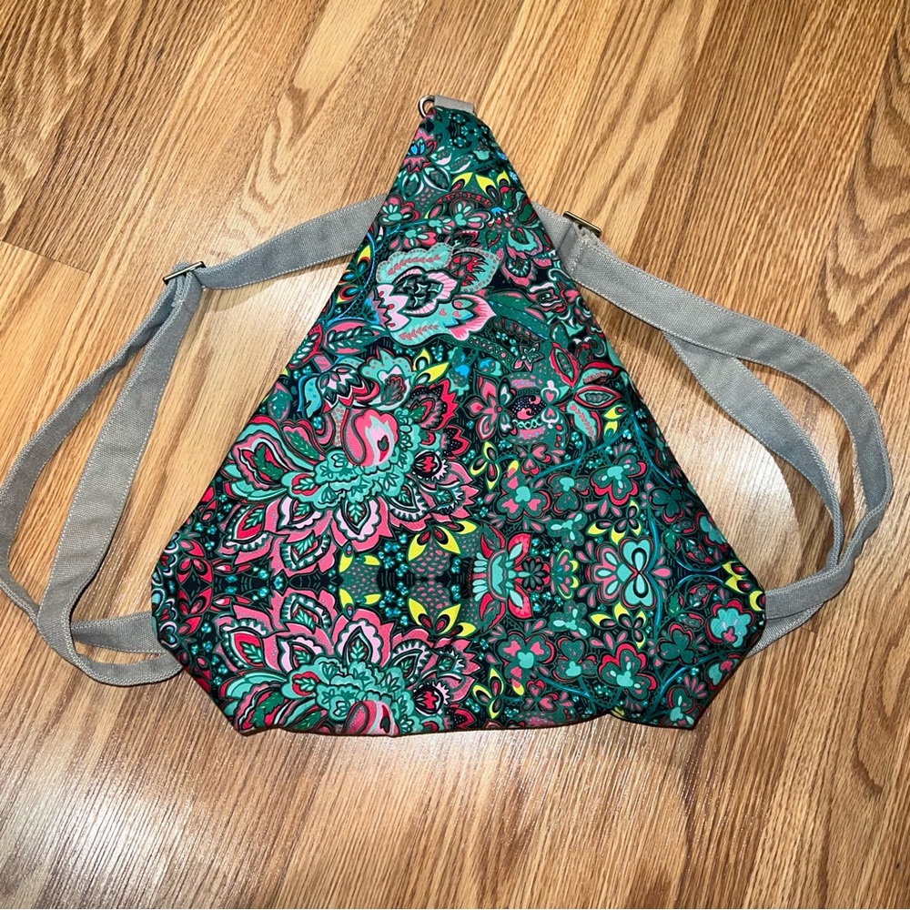 Butterfly Black floral backpack pink green